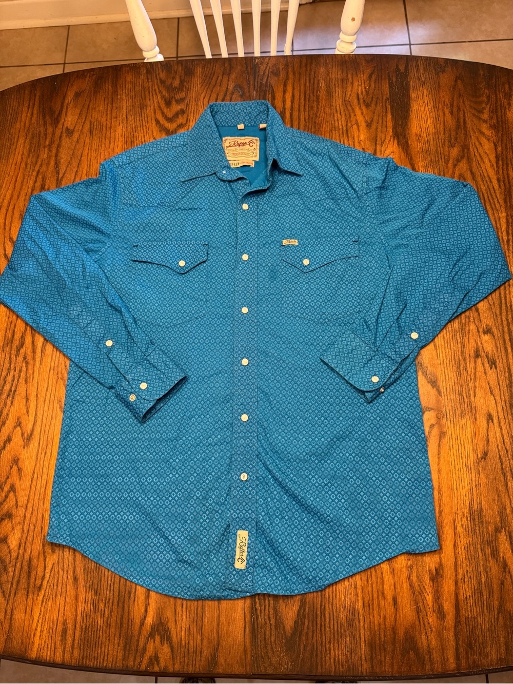 Rafter C Pro Flex Men's Long Sleeve Pearl Snap Shirt Blue, Size Medium